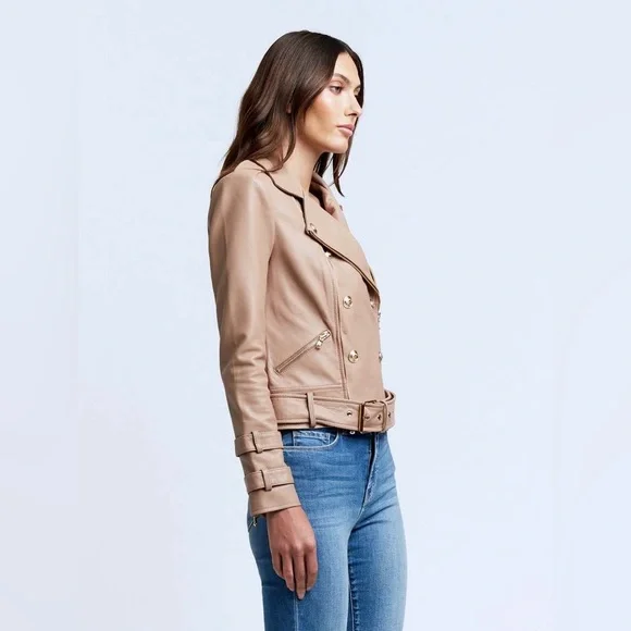 NWT $1395 L'agence Billie Belted Leather Jacket